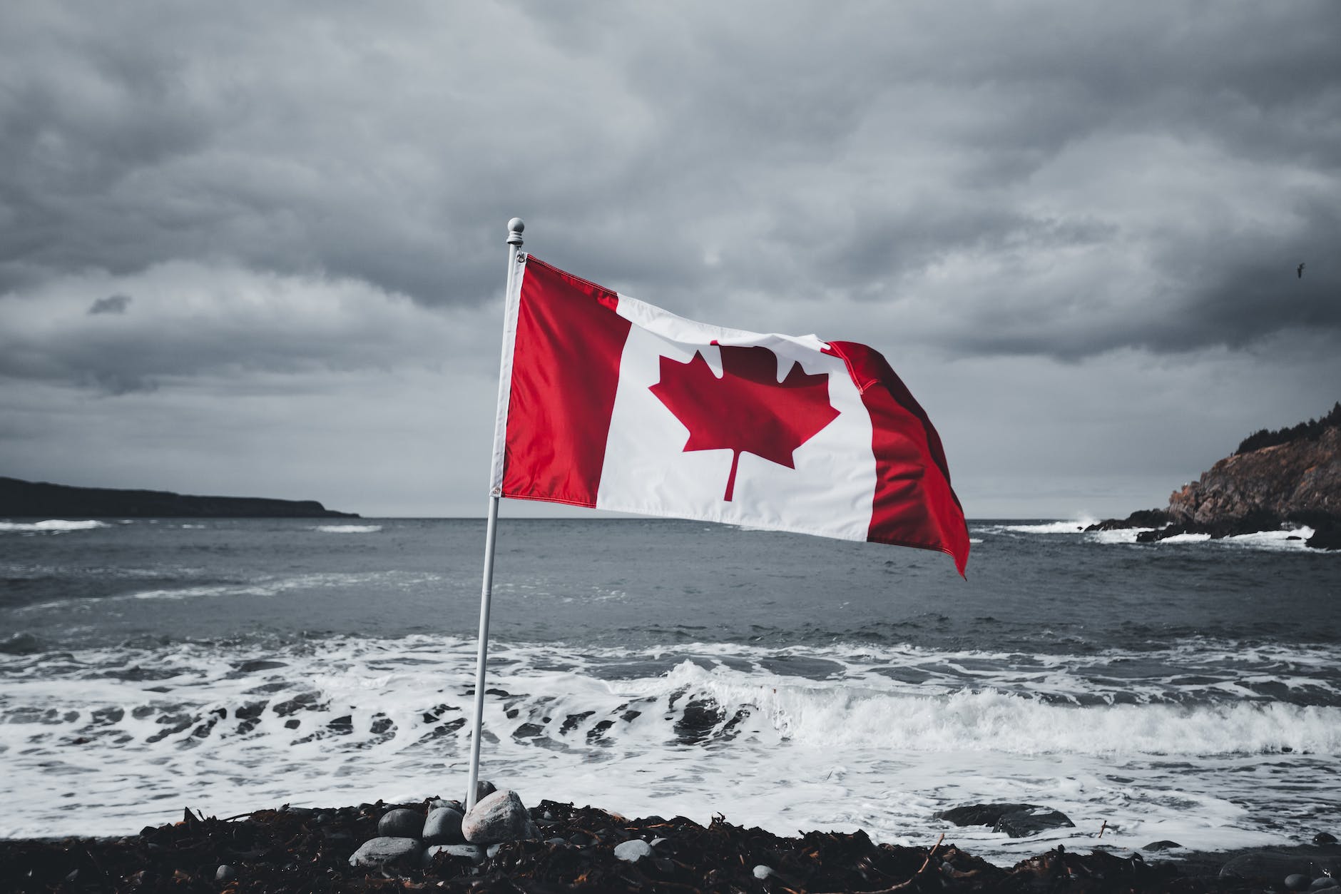flag of canada near body of water
