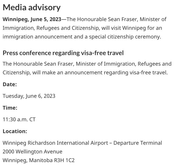IRCC Minister To Make A New Announcement For Visa-Free Travel