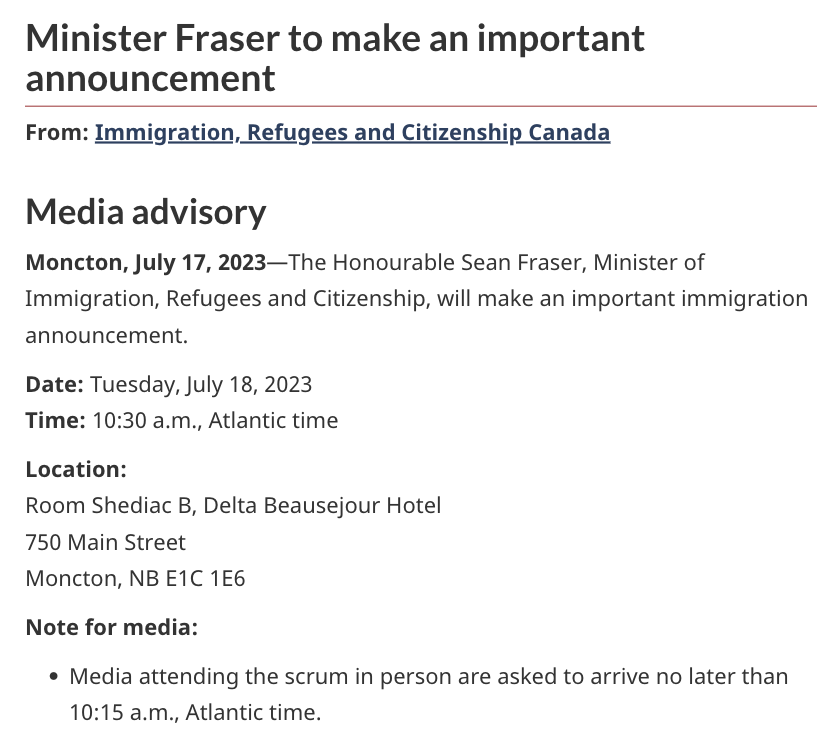 ircc minister to make an important announcement